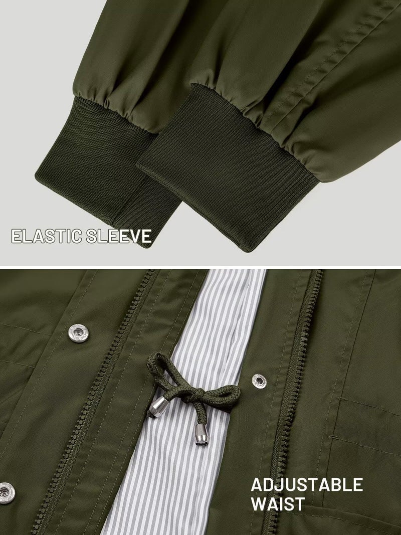 PITINAN Womens Rain Jacket with Hood Rain Coats for Women Waterproof Light weight Rain Coat Women's Rain Jacket Army Green XXL - Image 5