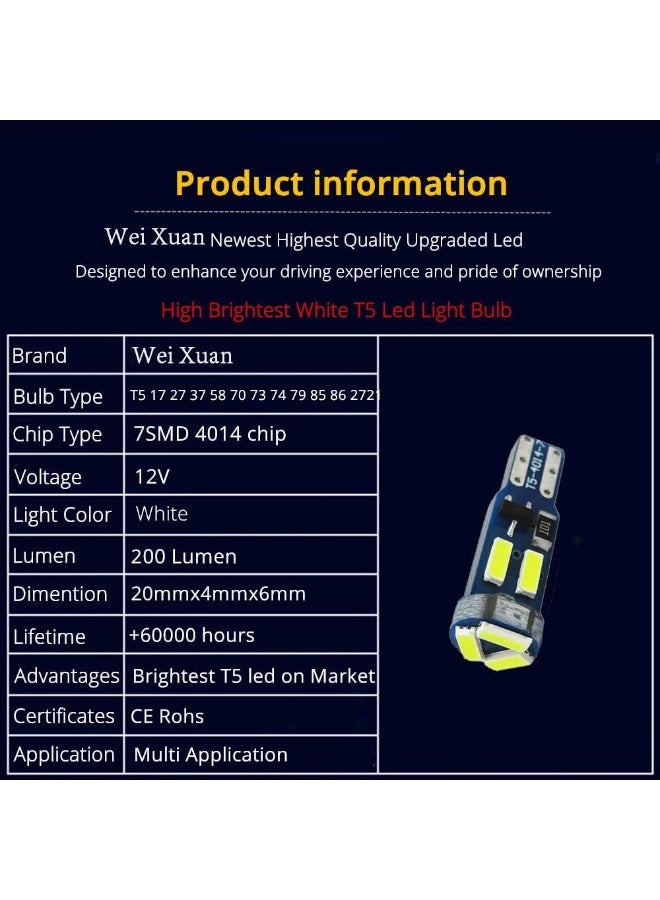 أضواء LED تويكسون 10X T5 مع مقبس قفل ملتو لقياسات لوحة القيادة داخل السيارة (أبيض) - Image 2