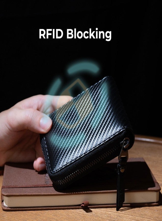 Alldaily محفظة Alldaily للرجال مزودة بسحاب ثنائي الطي لحفظ بطاقات RFID بتقنية حجب الترددات اللاسلكية (أسود) - Image 3