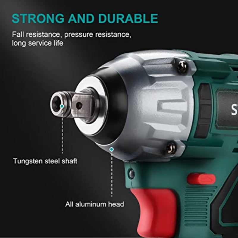 Industrial use, brushless motor, black, 320Nm high torque with adjustable setting and dual 3.0Ah batteries for extended runtime - Image 5