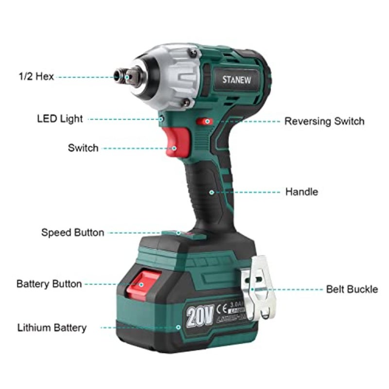 Industrial use, brushless motor, black, 320Nm high torque with adjustable setting and dual 3.0Ah batteries for extended runtime - Image 2