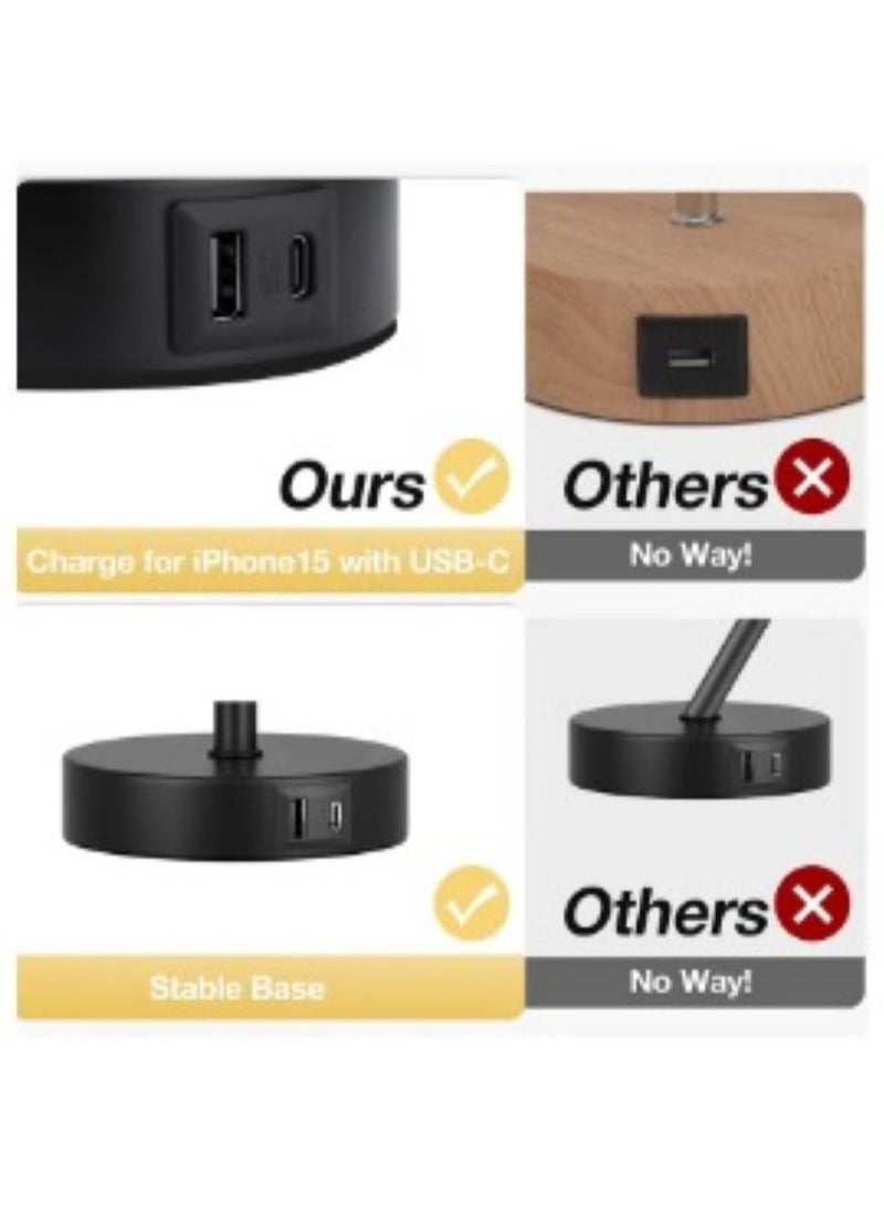 مصباح طاولة يعمل باللمس مع منفذ شحن USB - مصباح بجانب السرير قابل للتعتيم بثلاث مستويات لغرفة النوم، مصباح مكتب LED للمنزل والمكتب، قاعدة سوداء وغطاء أبيض (يتضمن لمبة LED) - Image 4