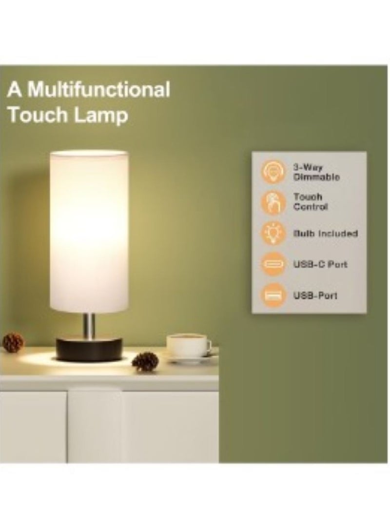 مصباح طاولة يعمل باللمس مع منفذ شحن USB - مصباح بجانب السرير قابل للتعتيم بثلاث مستويات لغرفة النوم، مصباح مكتب LED للمنزل والمكتب، قاعدة سوداء وغطاء أبيض (يتضمن لمبة LED) - Image 2