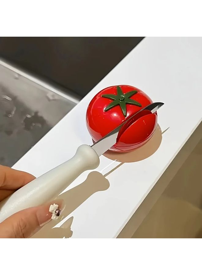 Tomato Shaped Knife Sharpener With Non Slip Base 1pc Durable Plastic Kitchen Whetstone - Image 2