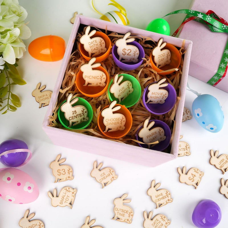 Hedeey Easter Egg Fillers,30 Pack Wooden Easter Egg Tokens for Kids,Easter Basket Stuffers,Easter Reward Tokens with 30 Different Engraved Sayings,Easter Eggs Filled Activity for Kids Teens Girls Boys(Bunny) - Image 4