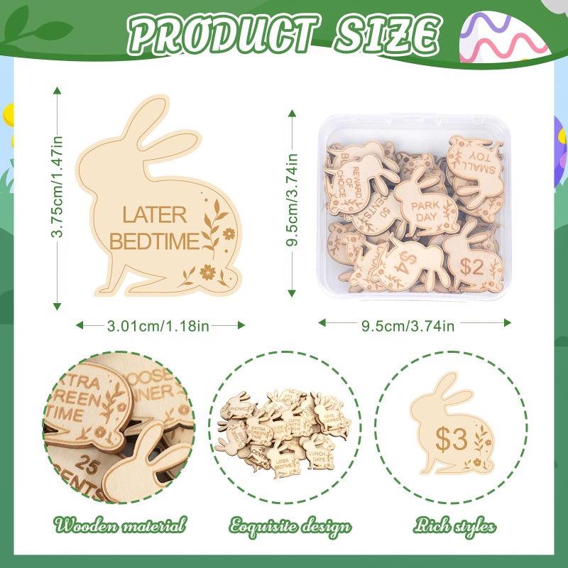 Hedeey Easter Egg Fillers,30 Pack Wooden Easter Egg Tokens for Kids,Easter Basket Stuffers,Easter Reward Tokens with 30 Different Engraved Sayings,Easter Eggs Filled Activity for Kids Teens Girls Boys(Bunny) - Image 2