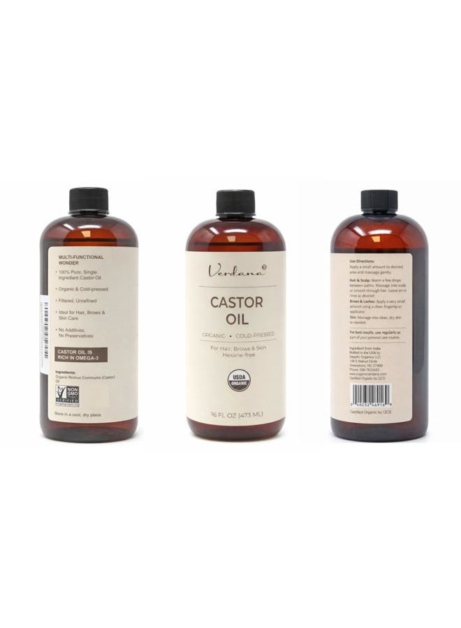 verdana Organic Premium Cold-Pressed Castor Oil - 16 fluid oz - USDA Organic, 100% Pure, Hexane-Free Castor Oil - Moisturising & Healing - For Skin, Hair Care - Carrier oil for Essential Oils - Image 2