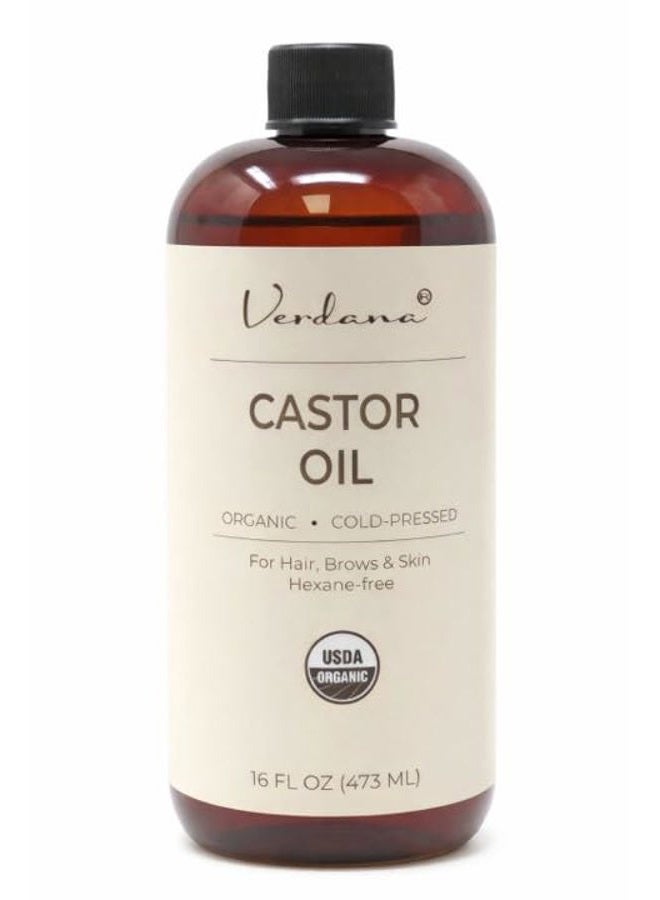 verdana Organic Premium Cold-Pressed Castor Oil - 16 fluid oz - USDA Organic, 100% Pure, Hexane-Free Castor Oil - Moisturising & Healing - For Skin, Hair Care - Carrier oil for Essential Oils - Image 1