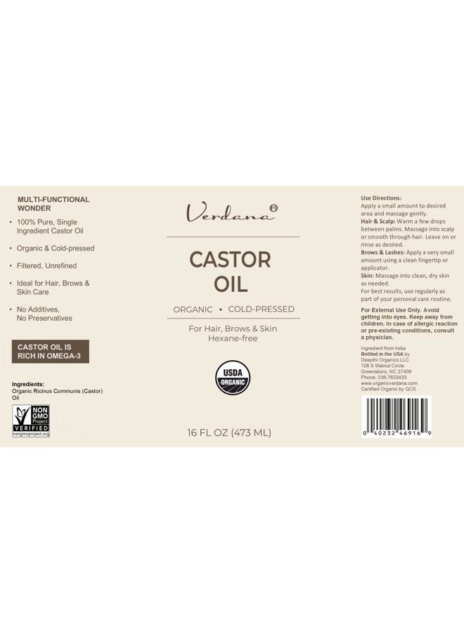 verdana Organic Premium Cold-Pressed Castor Oil - 16 fluid oz - USDA Organic, 100% Pure, Hexane-Free Castor Oil - Moisturising & Healing - For Skin, Hair Care - Carrier oil for Essential Oils - Image 3