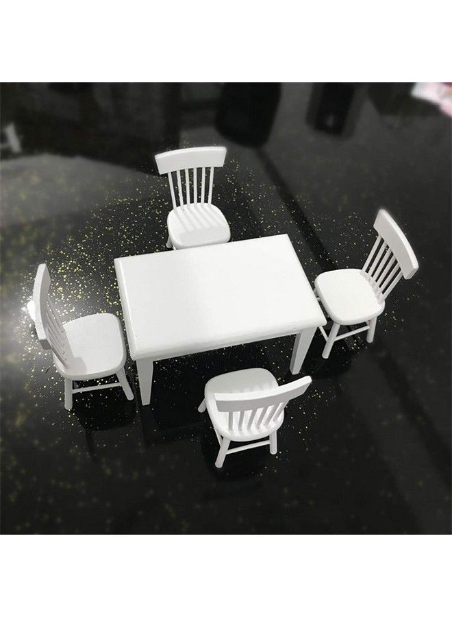 SXFSE Dollhouse Decoration Accessories 1:12 Dollhouse Miniature Furniture Wooden White Dining Table Chair Model Set - Image 5