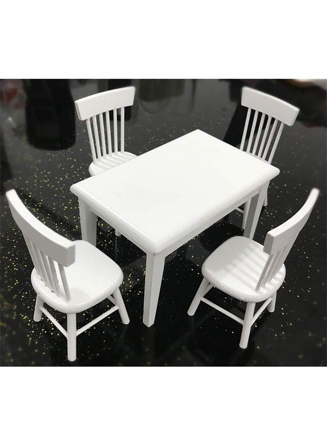 SXFSE Dollhouse Decoration Accessories 1:12 Dollhouse Miniature Furniture Wooden White Dining Table Chair Model Set - Image 4