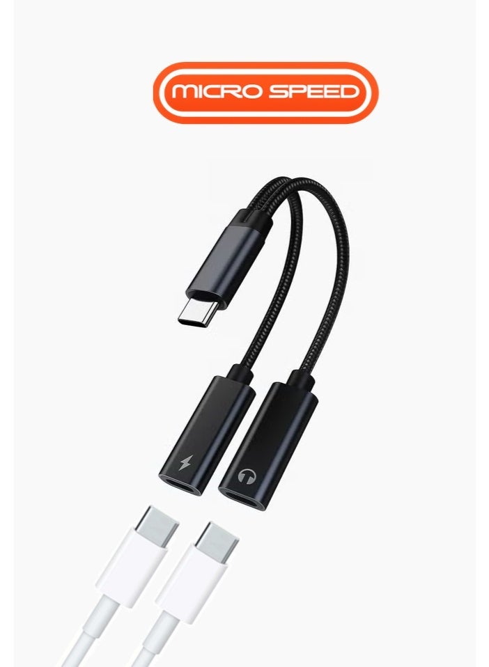 micro speed Dual USB C Headphone and Charger Adapter, 2-in-1 Type C Audio Dongle Cable with Fast Charge, USB C Splitter Type C Audio Adapter - Image 1
