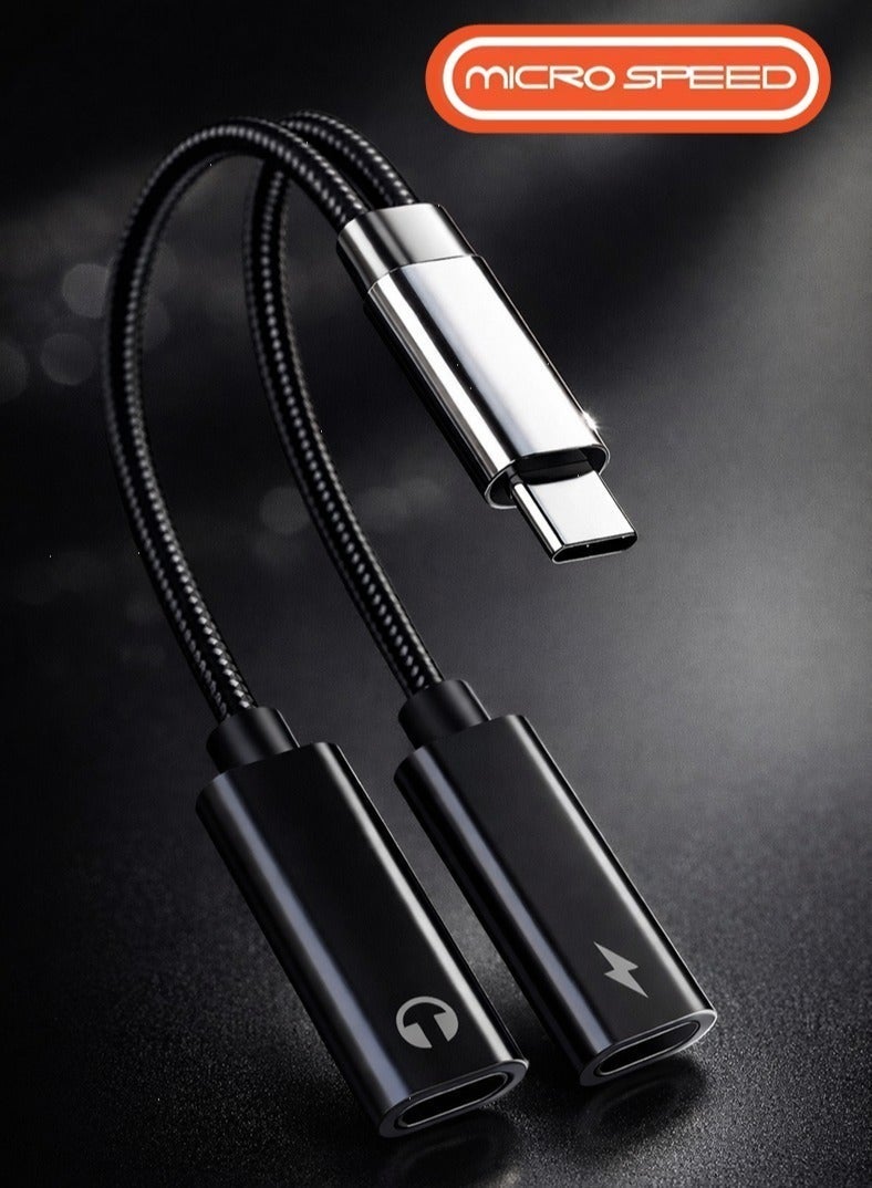 micro speed Dual USB C Headphone and Charger Adapter, 2-in-1 Type C Audio Dongle Cable with Fast Charge, USB C Splitter Type C Audio Adapter - Image 3