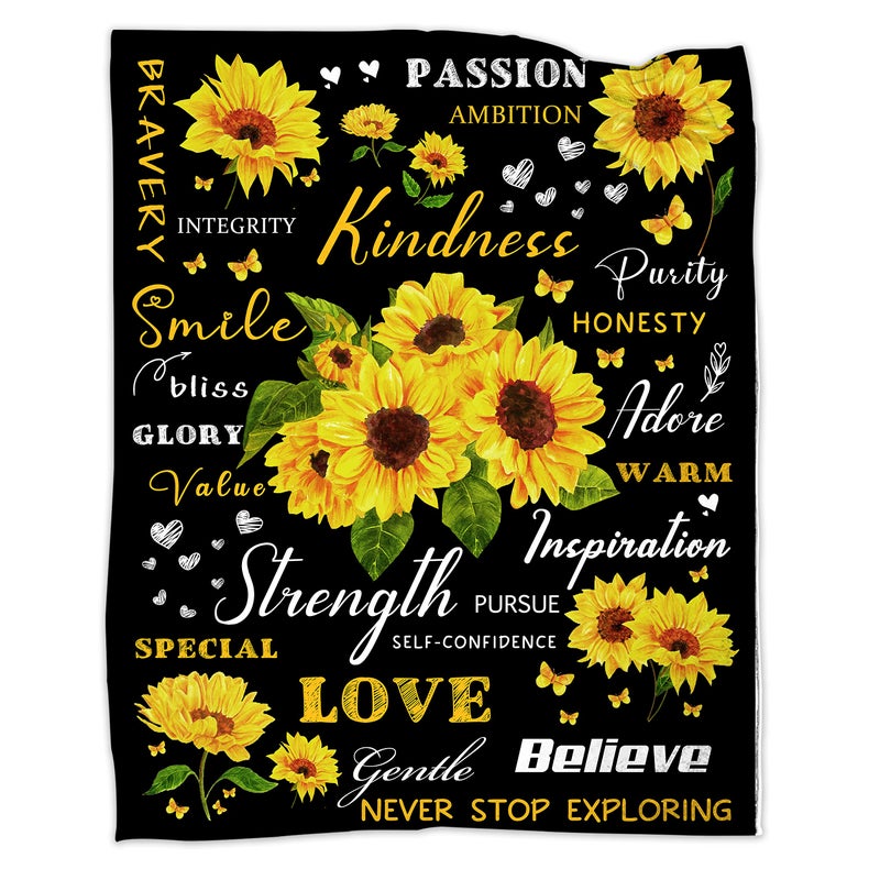 Sunflower Gifts for Women Sunflower Blanket 60x80 Positive Healing Throw Blanket Flannel Fleece Throw Blankets for Bed Chair Sofa Couch Home Decor Birthday Christmas Mothers Day Gift