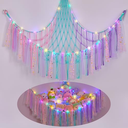 FIOBEE Stuffed Animals Net or Hammock with LED Light Toy Hammock Hanging Stuffed Animals Storage Organizer Holder Room Dcor for Nursery Kids Bedroom - Image 1