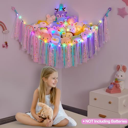 FIOBEE Stuffed Animals Net or Hammock with LED Light Toy Hammock Hanging Stuffed Animals Storage Organizer Holder Room Dcor for Nursery Kids Bedroom - Image 3