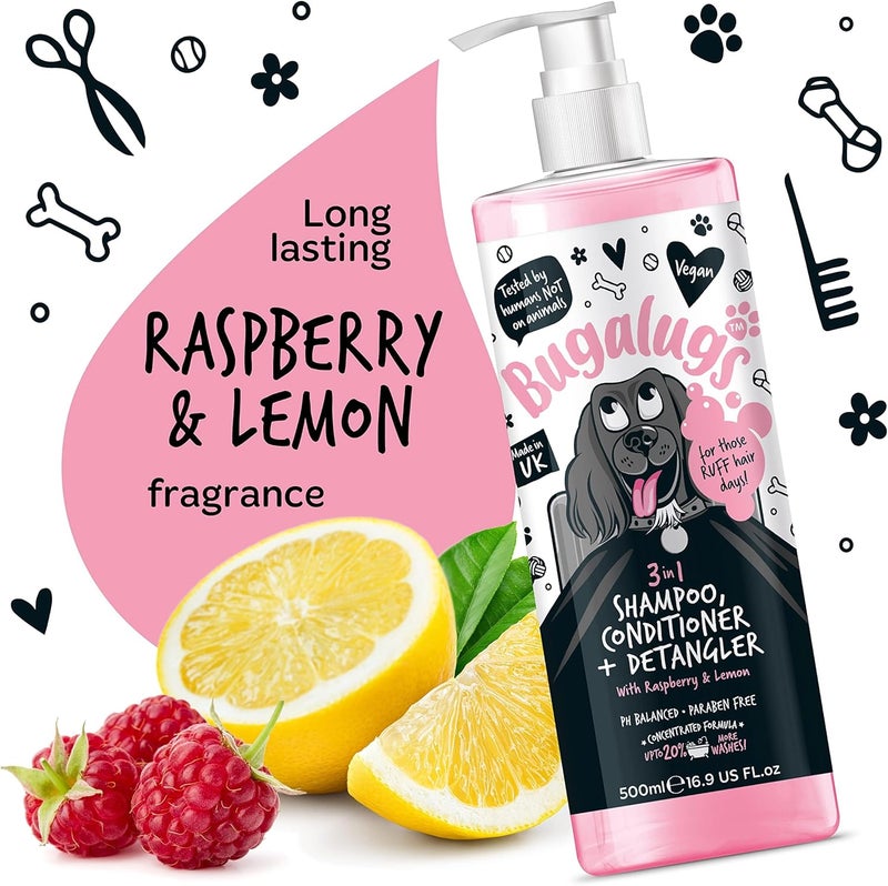 Bugalugs 3-in-1 Shampoo Conditioner & Detangler - Raspberry & Lemon Scent - 500ml - Image 4