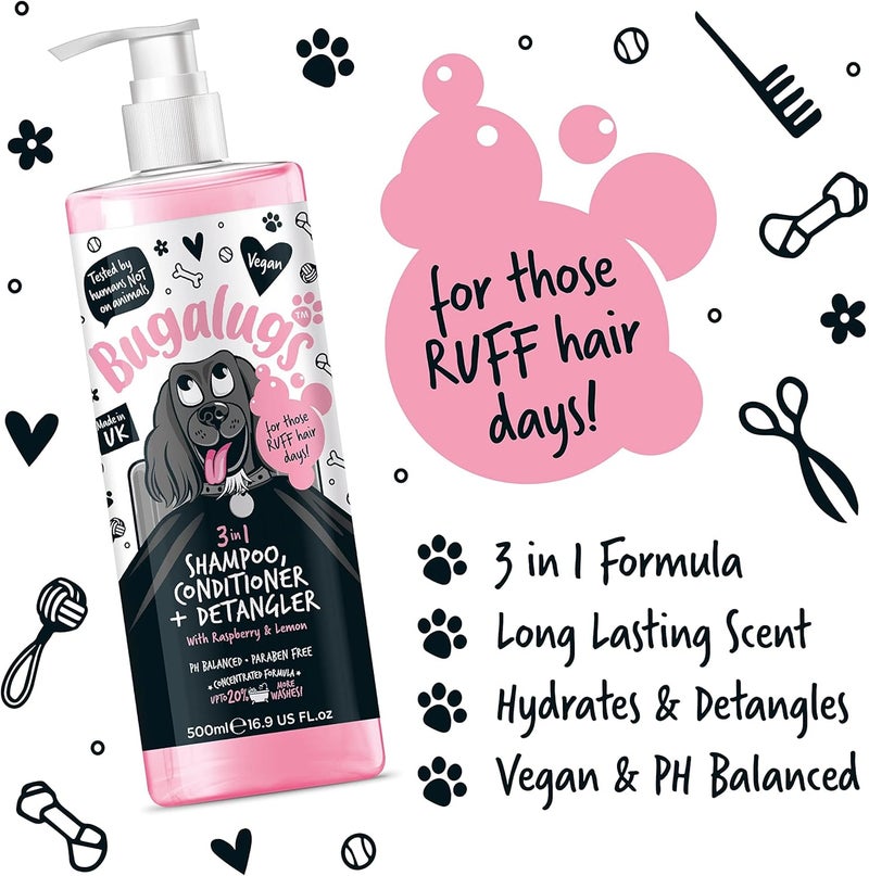 Bugalugs 3-in-1 Shampoo Conditioner & Detangler - Raspberry & Lemon Scent - 500ml - Image 3