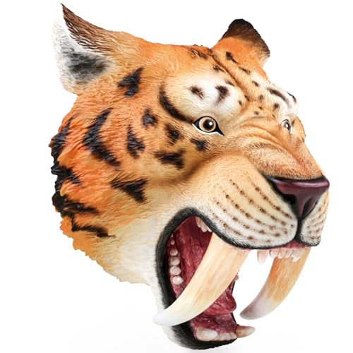 Gemini&Genius GeminiGenius SaberToothed Tiger Hand Puppet SaberToothed Wild Animal Puppets Toys Soft Rubber Realistic Action Figure Toys Role Play Storytelling and Play Games for KidsYellow - Image 5