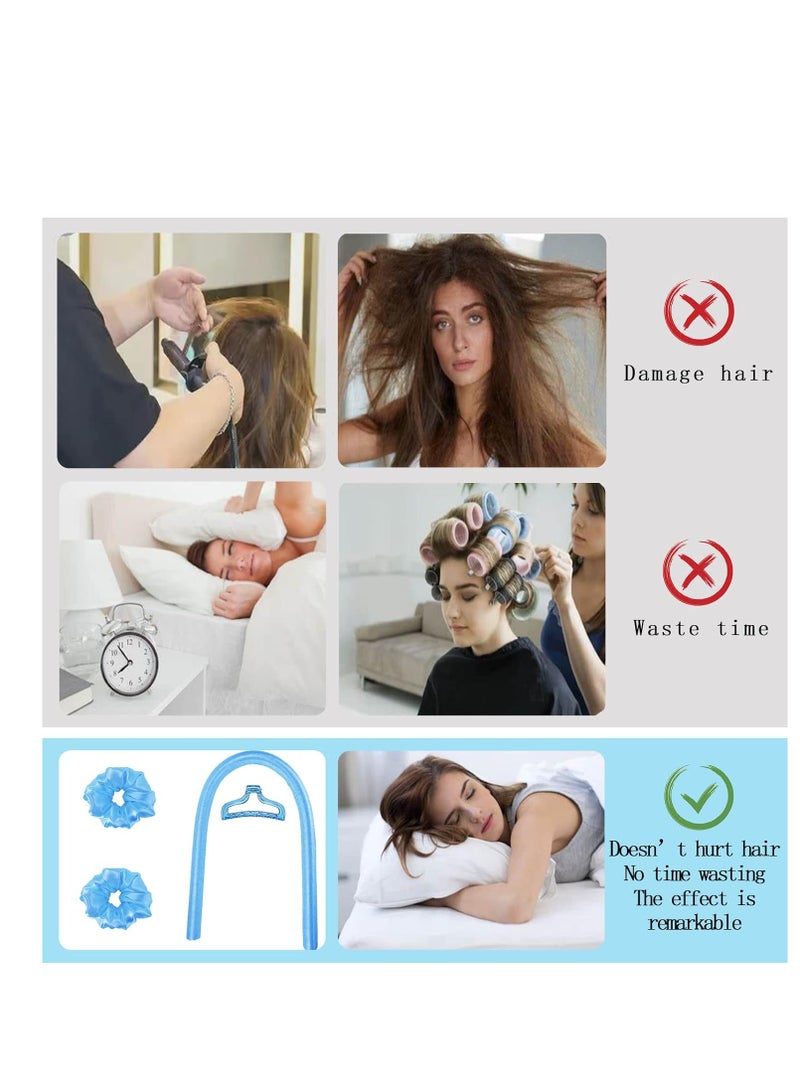 Fashion Color Heatless Curling Rod Headband with Hair Clips and Scrunchie No Heat Hair Rollers for Sleeping Overnight Adjustable Wave Curling Iron Kit for Long Hair (Blue) - Image 2