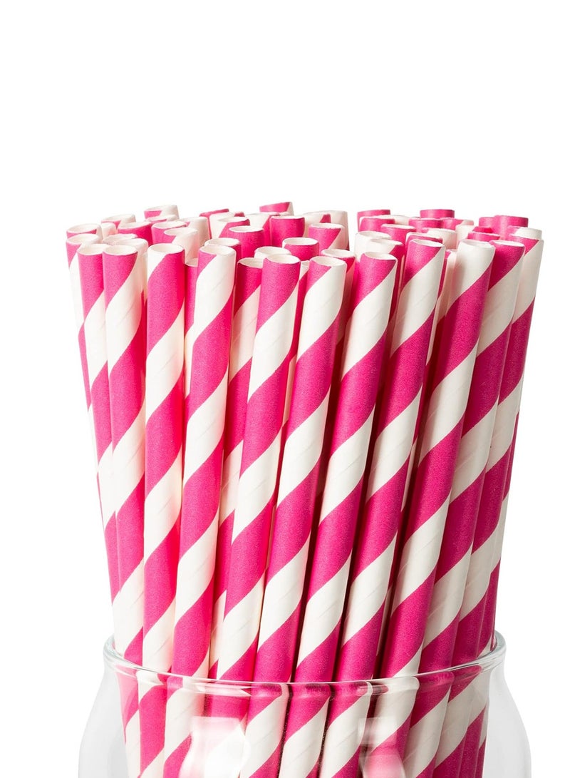 vsell24 100pcs Pink Paper Straws – Biodegradable, Eco-Friendly Drinking Straws for Parties - Image 1