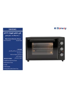 Starway Starway 45 Lt Electrical Oven, Toaster, Grill, 1600 Watt, Double Glass Door, Up & Down Heating, 3 Function, Timer, Led, Cooking Tray& Stand Included  - Image 2