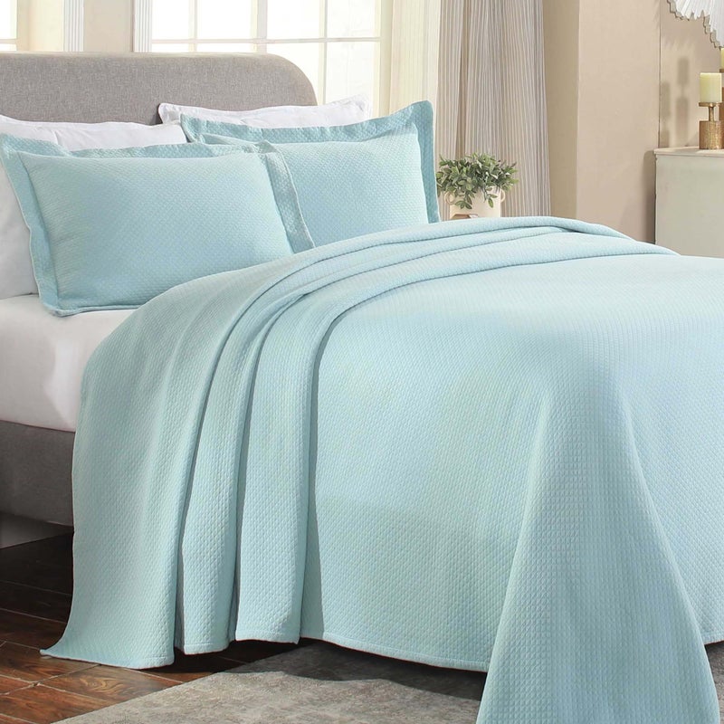 Superior Solitaire Cotton 3 Piece Bedspread Set Home Bed Decor Decorative Textured Bed Spread 2 Pillow Shams Airy Blanket Matelasse Coverlet Bedding AllSeason Accent Blanket King Aqua