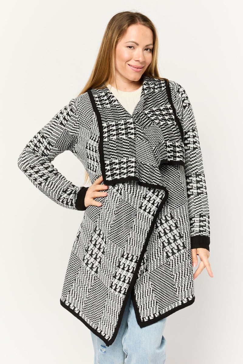 Madison + Hudson Women Split Neck Jacquard Cardigan, Multicolor - Image 1