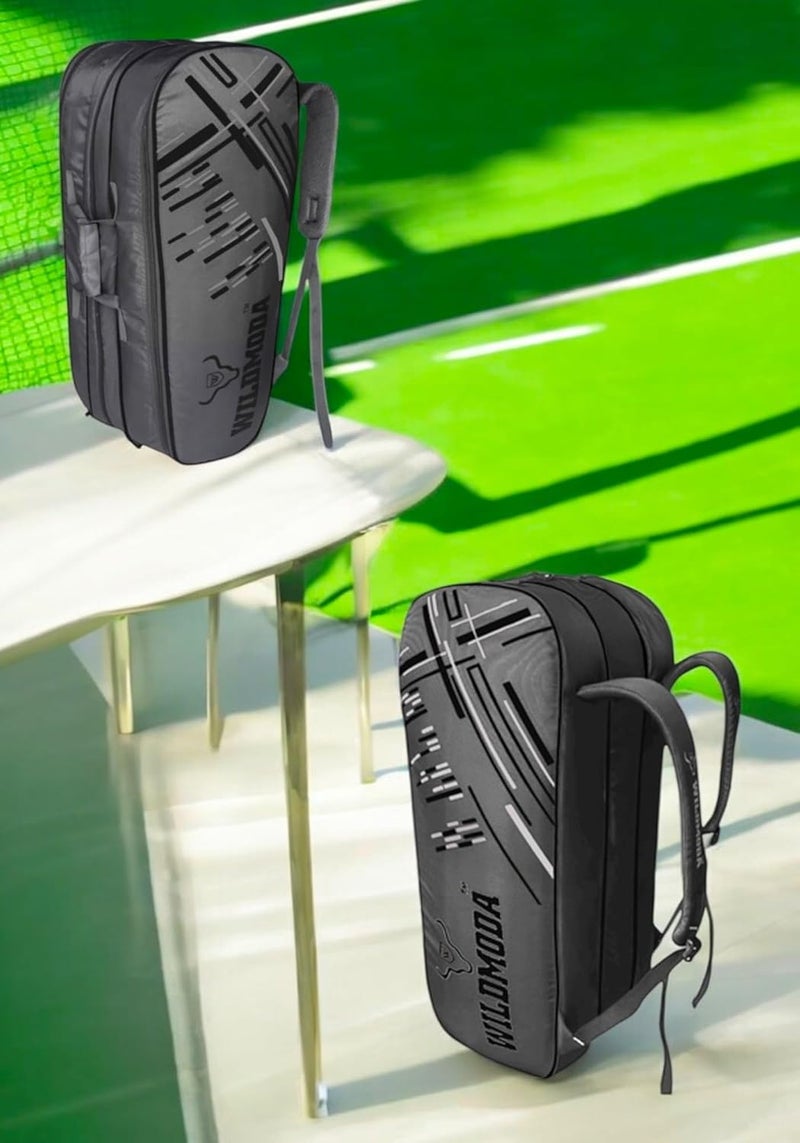 WILD MODA Passion Pro Premium 3-Compartment Badminton & Tennis Racquet Bag – Lightweight, Durable, and Padded Unisex Design for Men, Women, Youth & Players of All Levels (Grey & Black) - Image 4