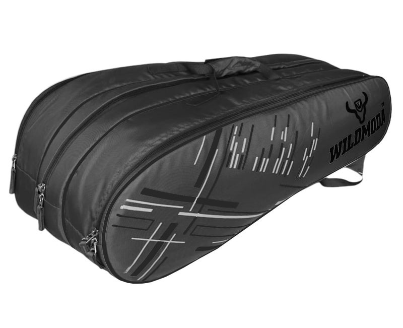 WILD MODA Passion Pro Premium 3-Compartment Badminton & Tennis Racquet Bag – Lightweight, Durable, and Padded Unisex Design for Men, Women, Youth & Players of All Levels (Grey & Black) - Image 1