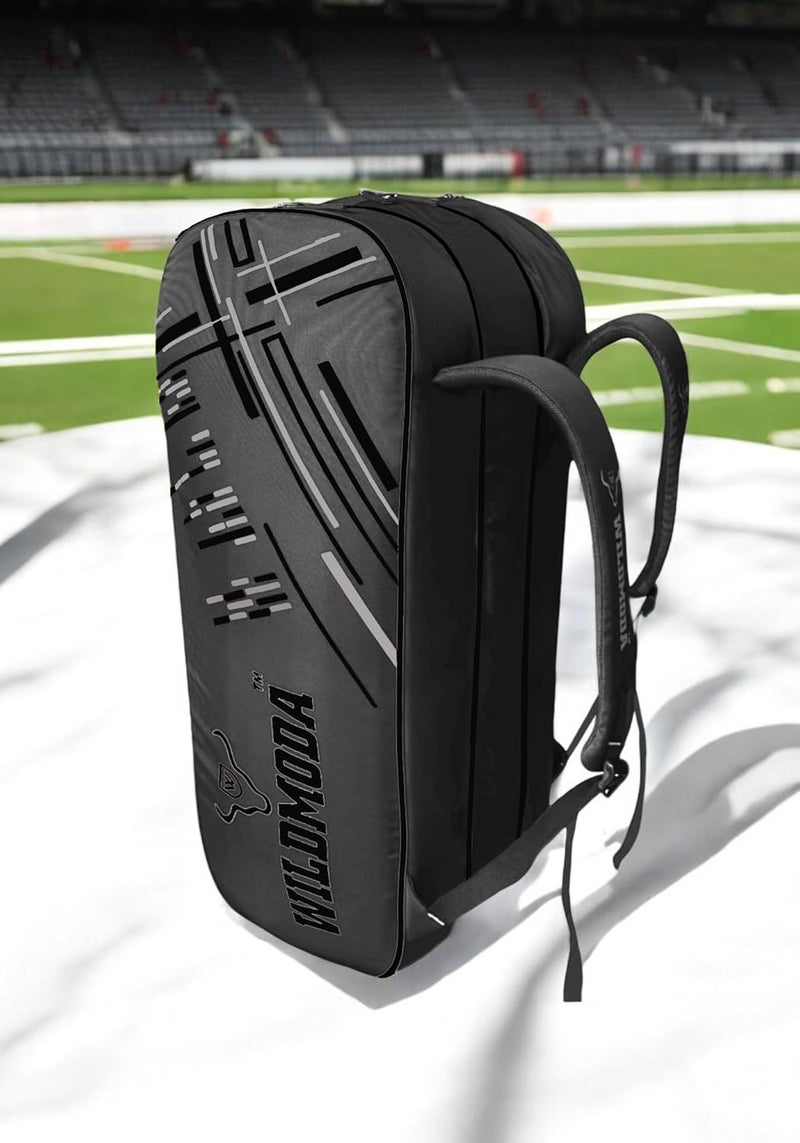 WILD MODA Passion Pro Premium 3-Compartment Badminton & Tennis Racquet Bag – Lightweight, Durable, and Padded Unisex Design for Men, Women, Youth & Players of All Levels (Grey & Black) - Image 2
