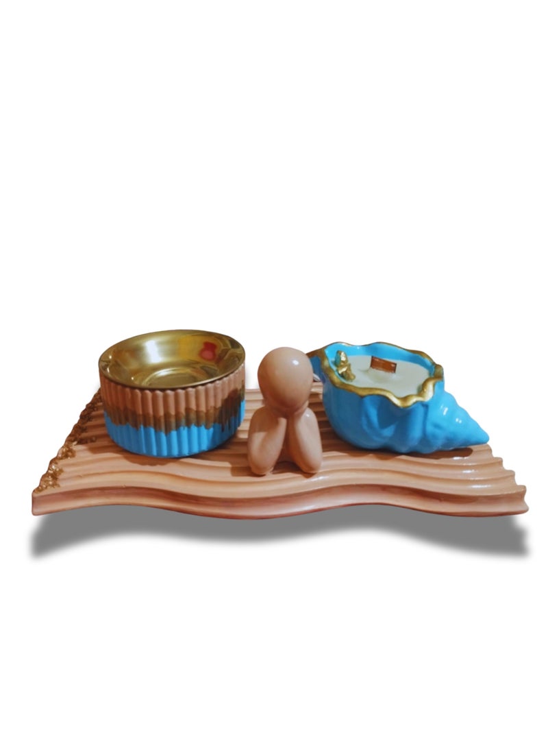 طقم ديكوري فاخر هاند ميد – مبخرة عصرية – شمعة عطرية روز فانيليا – كوستر ذهبي – هدية أنيقة - Image 1