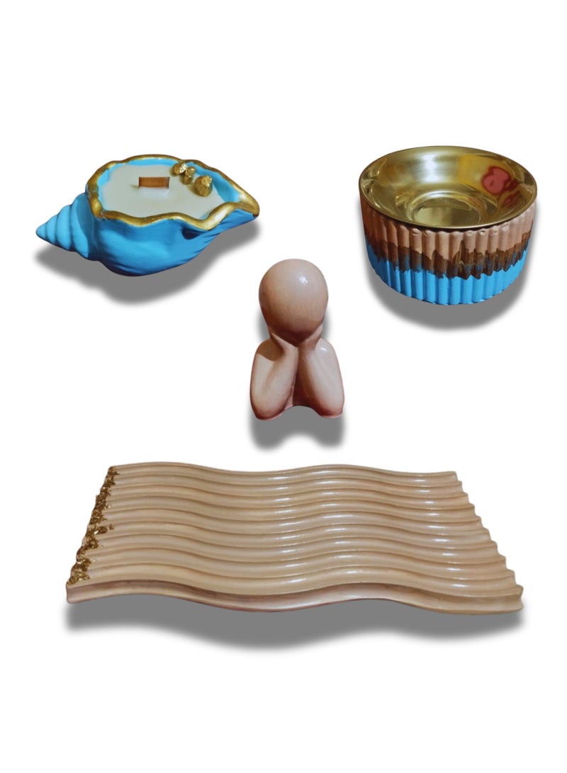 طقم ديكوري فاخر هاند ميد – مبخرة عصرية – شمعة عطرية روز فانيليا – كوستر ذهبي – هدية أنيقة - Image 2