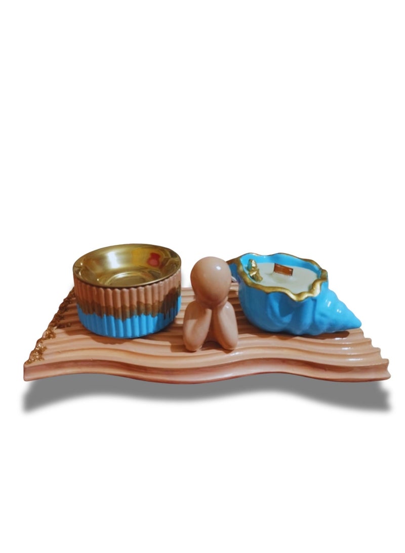 Luxury Handmade Decorative Set – Modern Incense Burner – Rose Vanilla Candle – Golden Coaster – Elegant Gift - Image 3