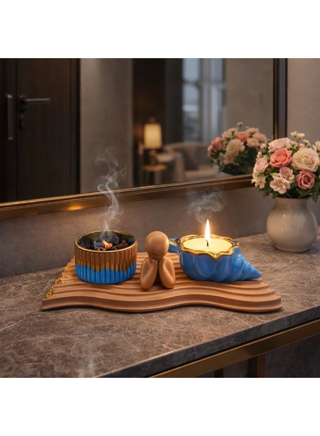 Luxury Handmade Decorative Set – Modern Incense Burner – Rose Vanilla Candle – Golden Coaster – Elegant Gift - Image 2