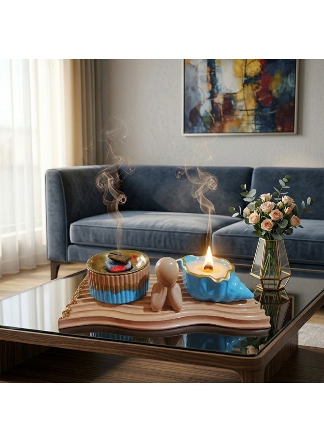 Luxury Handmade Decorative Set – Modern Incense Burner – Rose Vanilla Candle – Golden Coaster – Elegant Gift - Image 1
