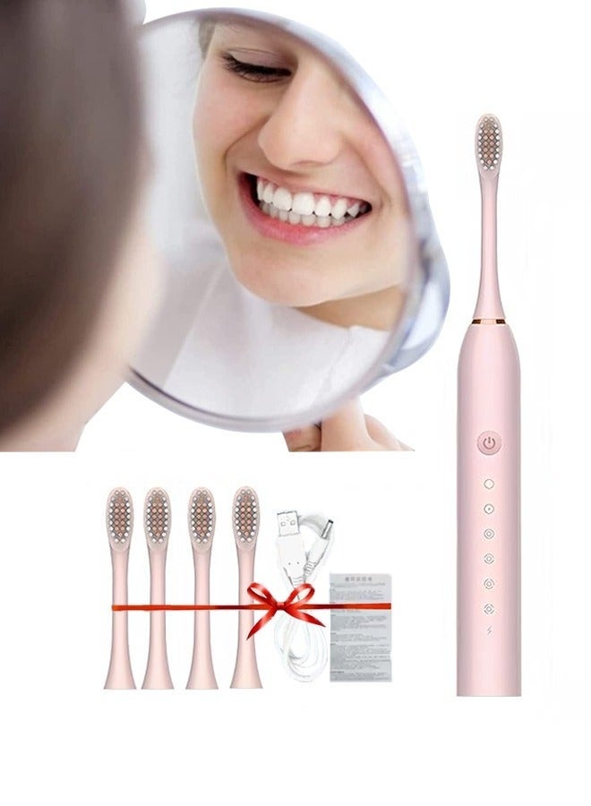 x-3 Electric Toothbrush for Women Girls USB Rechargeable Ultra Sonic Toothbrushes with 4 Brush Heads 35,000 VPM Whitening 6 Cleaning Modes 2 Min Smart Timer 2-Hour Fast Charge for 60-Days (Pink) - Image 1