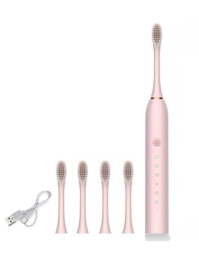 x-3 Electric Toothbrush for Women Girls USB Rechargeable Ultra Sonic Toothbrushes with 4 Brush Heads 35,000 VPM Whitening 6 Cleaning Modes 2 Min Smart Timer 2-Hour Fast Charge for 60-Days (Pink) - Image 2