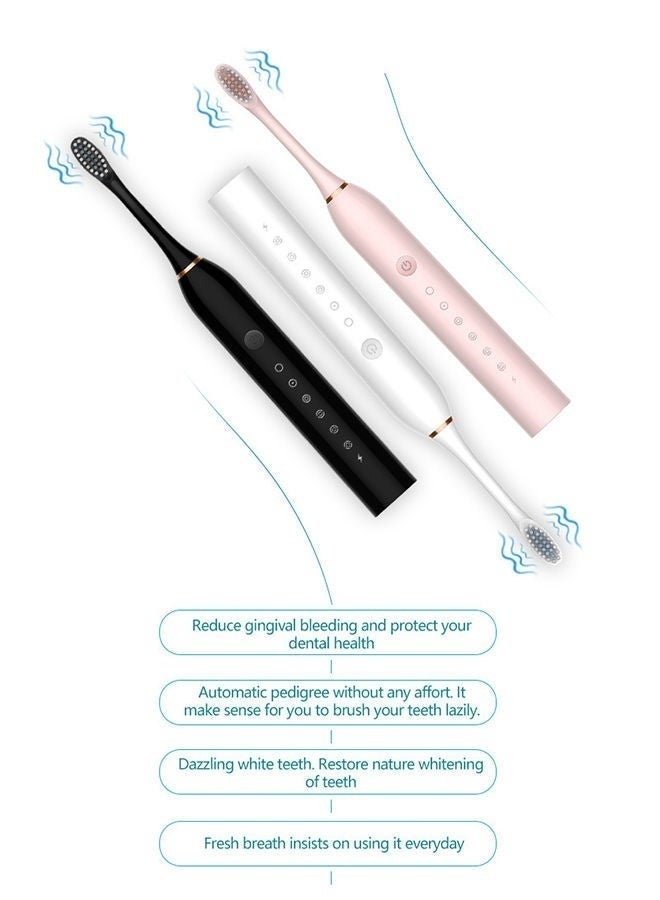 x-3 Electric Toothbrush for Women Girls USB Rechargeable Ultra Sonic Toothbrushes with 4 Brush Heads 35,000 VPM Whitening 6 Cleaning Modes 2 Min Smart Timer 2-Hour Fast Charge for 60-Days (Pink) - Image 4