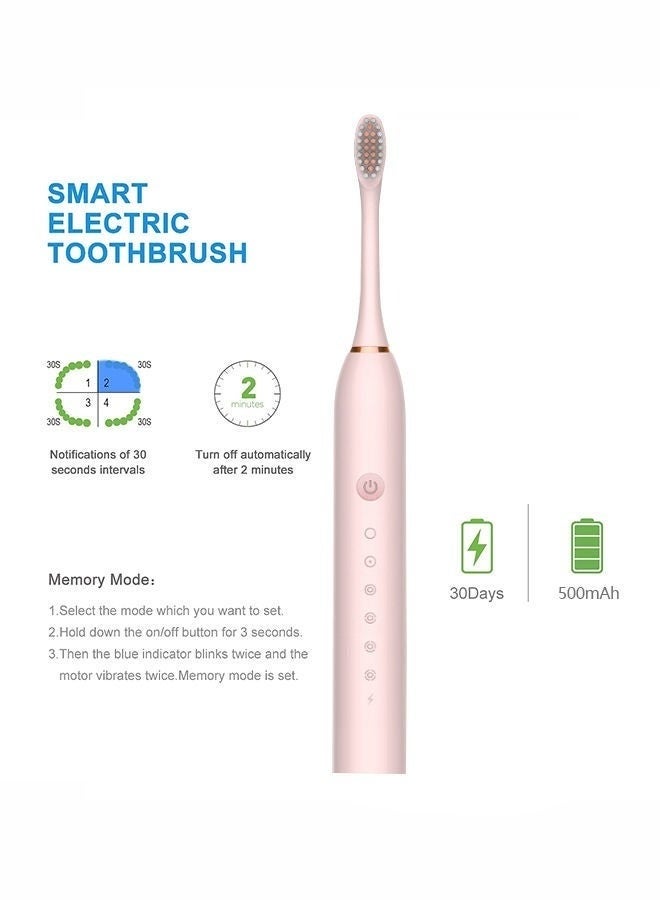 x-3 Electric Toothbrush for Women Girls USB Rechargeable Ultra Sonic Toothbrushes with 4 Brush Heads 35,000 VPM Whitening 6 Cleaning Modes 2 Min Smart Timer 2-Hour Fast Charge for 60-Days (Pink) - Image 3