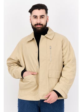 Men Plain Jacket Shirt, Tan