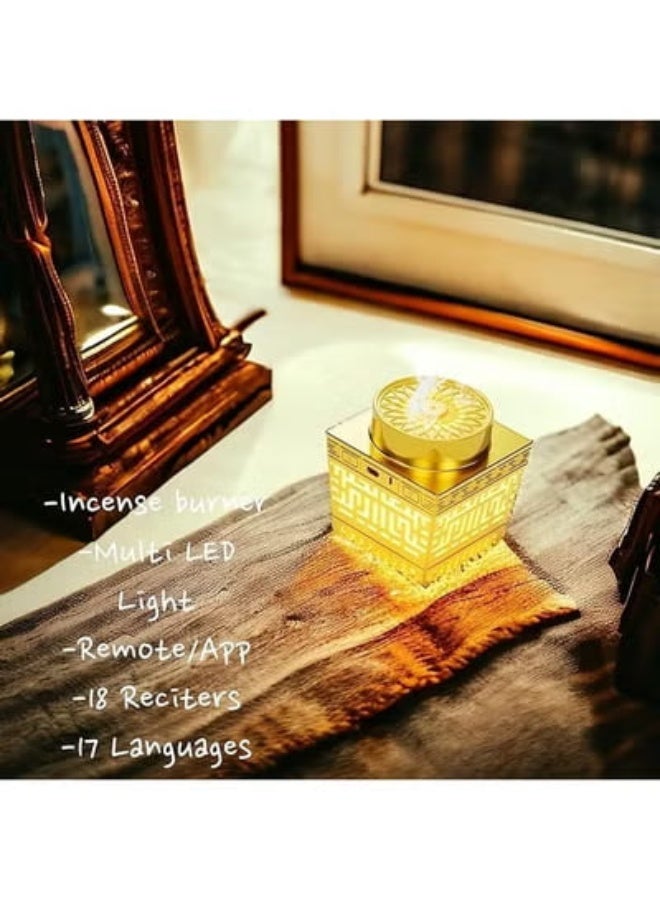 تلواح مكبر صوت بلوتوث 2 في 1، حامل بخور، مبخرة كهربائية، مبخرة عود بخور مع مكبر صوت للقرآن الكريم، ترجمة القرآن الكريم باللغة الإنجليزية، مبخرة بخور محمولة للسيارة وديكور الغرفة المنزلية (ذهبي) - Image 2
