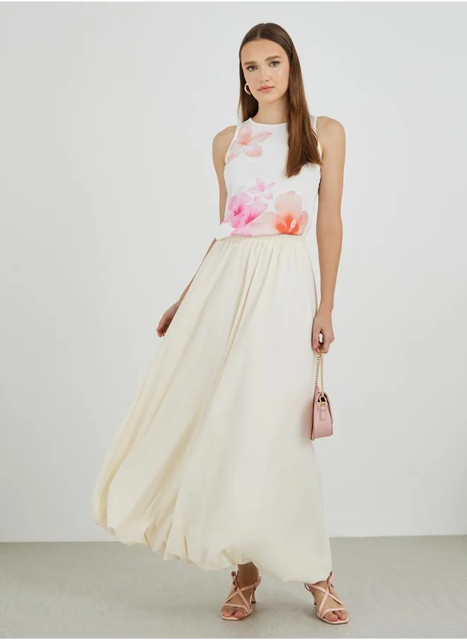 Take Two Take Two Solid A-Line Maxi Skirt with Balloon Hem