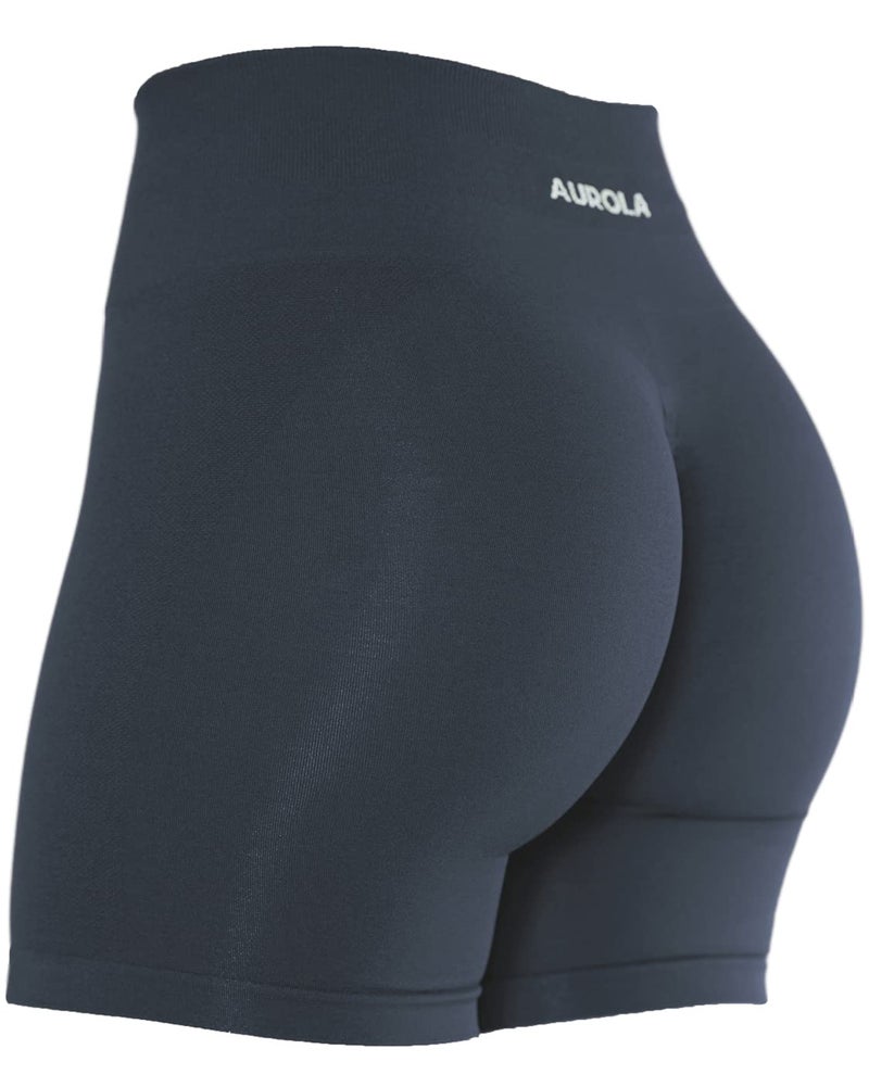 AUROLA Intensify Workout Shorts for Women Seamless Scrunch Short Gym Yoga Running Sport Active Exercise Fitness Shorts(L,Black Marl) - Image 1