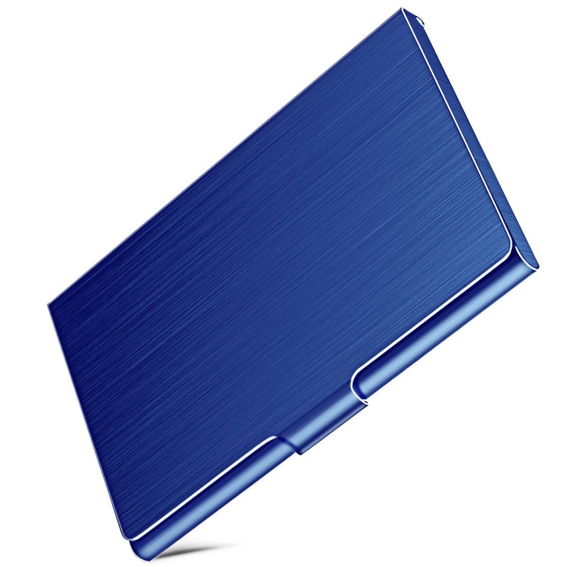 DMFLY Business Card Holder, Slim Business Card Case for Men & Women, Pocket Metal Card Case, Professional Stainless Steel Business Card Holders, Purse Name Card Holder, Buckle Style Shut, Blue - Image 1