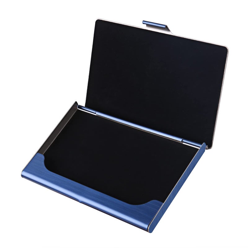 DMFLY Business Card Holder, Slim Business Card Case for Men & Women, Pocket Metal Card Case, Professional Stainless Steel Business Card Holders, Purse Name Card Holder, Buckle Style Shut, Blue - Image 5