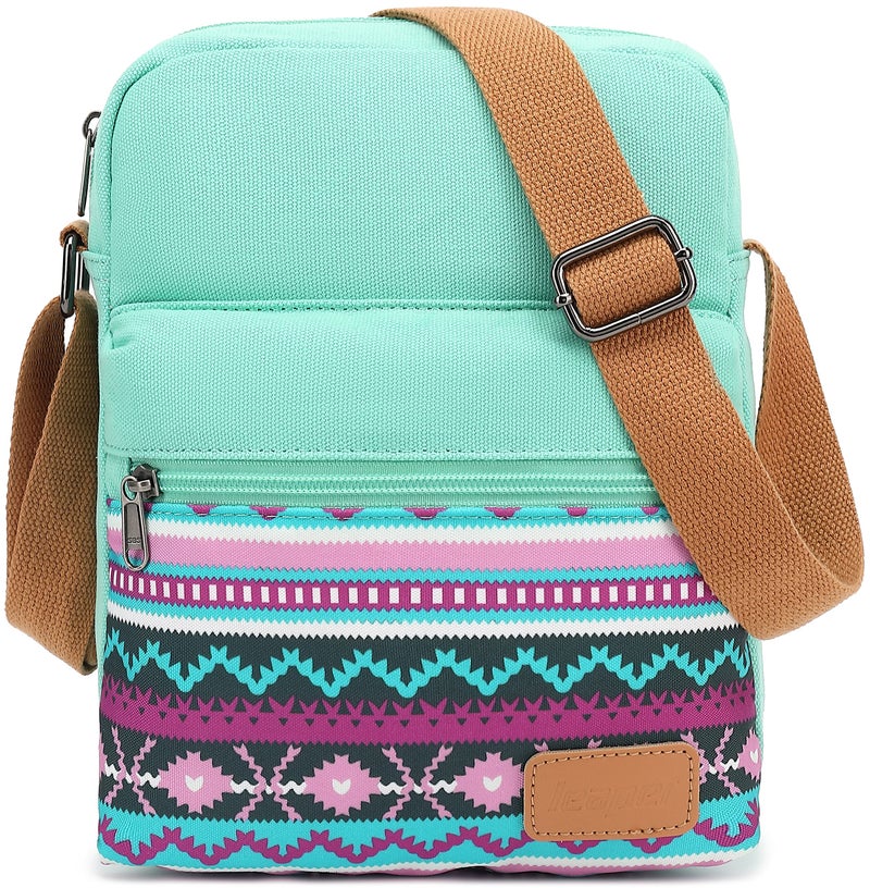 Leaper Girls Crossbody Purses 2 PCS Geometric Messenger Bag Canvas Crossbody Bag and Purse Set for Women Teal-SD04 - Image 1