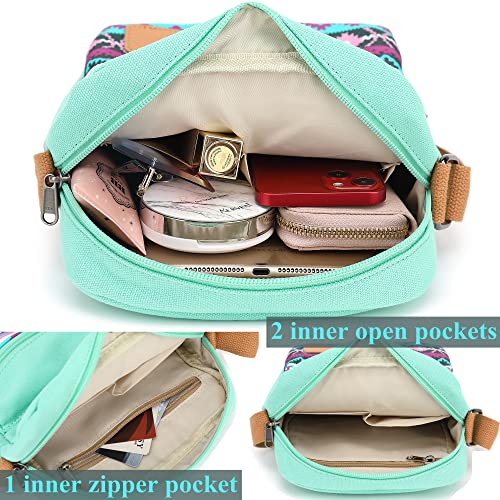 Leaper Girls Crossbody Purses 2 PCS Geometric Messenger Bag Canvas Crossbody Bag and Purse Set for Women Teal-SD04 - Image 4