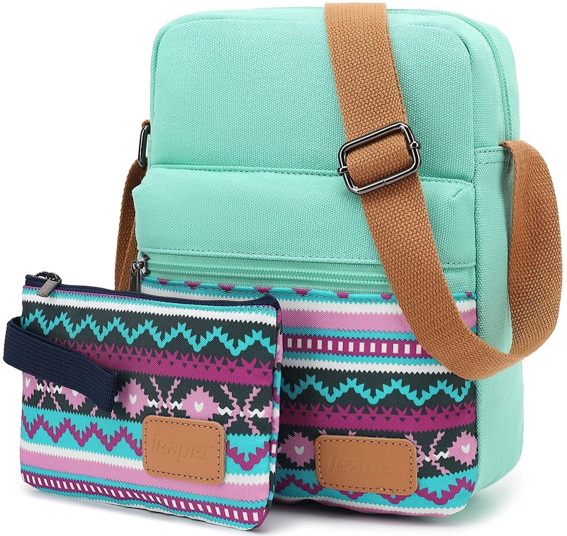 Leaper Girls Crossbody Purses 2 PCS Geometric Messenger Bag Canvas Crossbody Bag and Purse Set for Women Teal-SD04 - Image 2