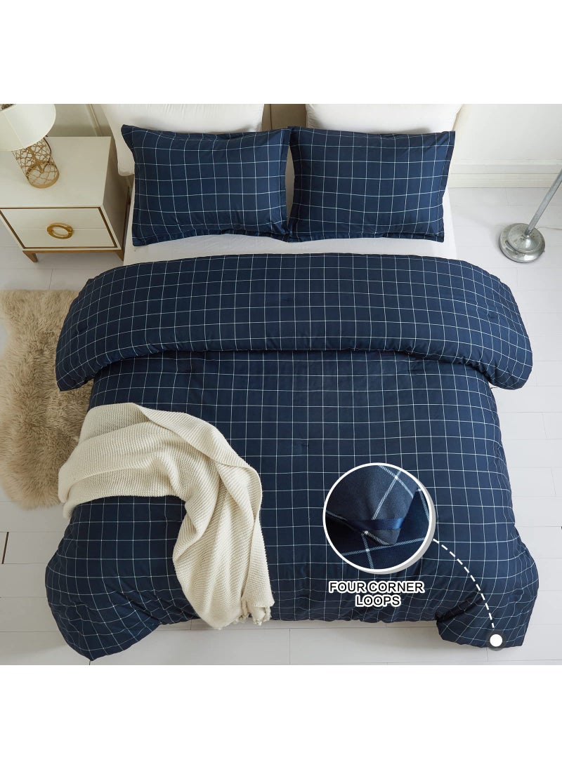 Andency Andency Navy Grid Comforter Set Twin Size (66x90 Inch)  2 Pieces(1 Grid Comforter and 1 Pillowcase)  Summer Lightweight Microfiber Down Alternative Navy Comforter with White Lines for Kids Girls  - Image 5
